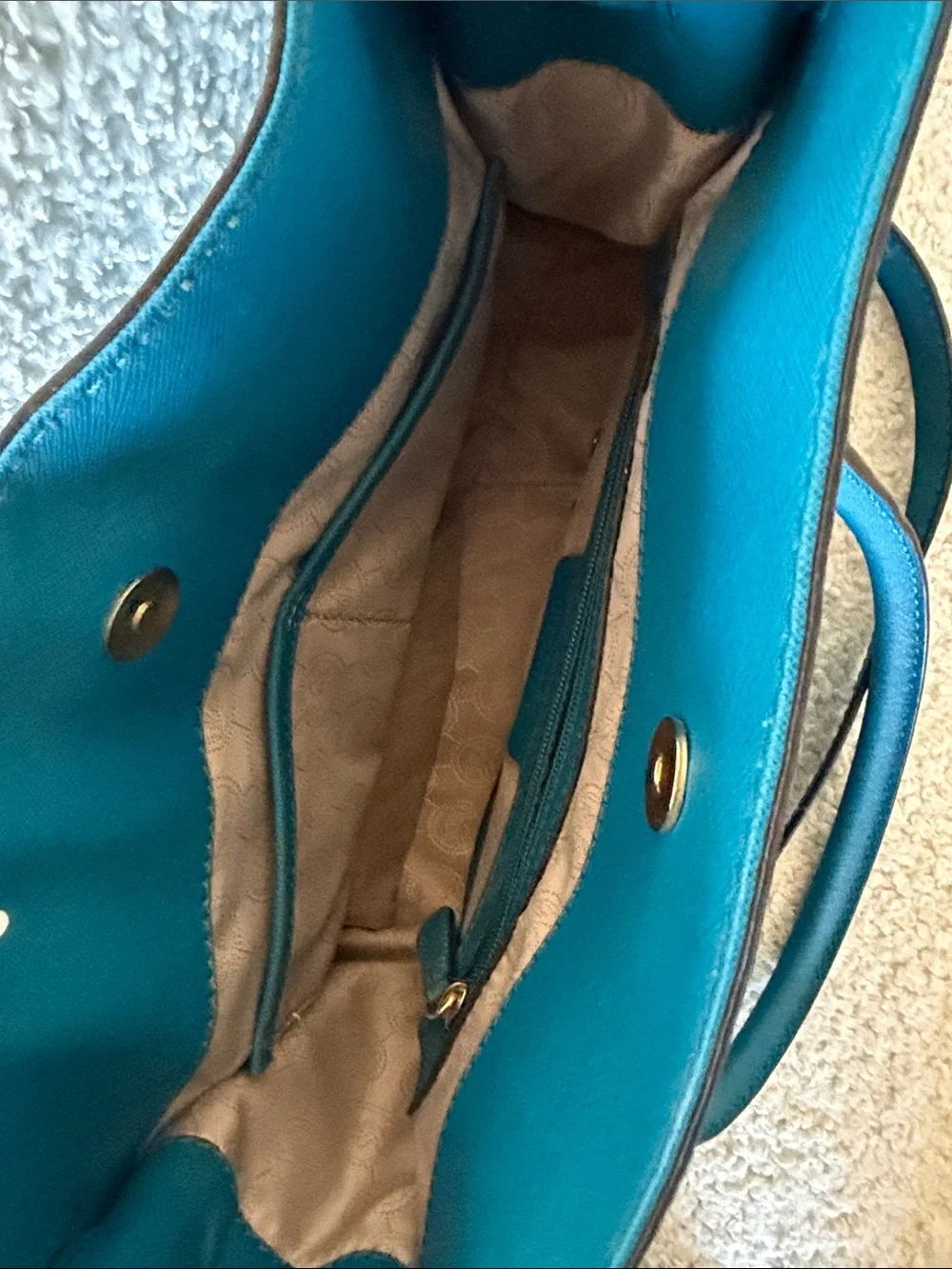 Michael Kors Teal Leather Saffiano Satchel with Gold Hardware